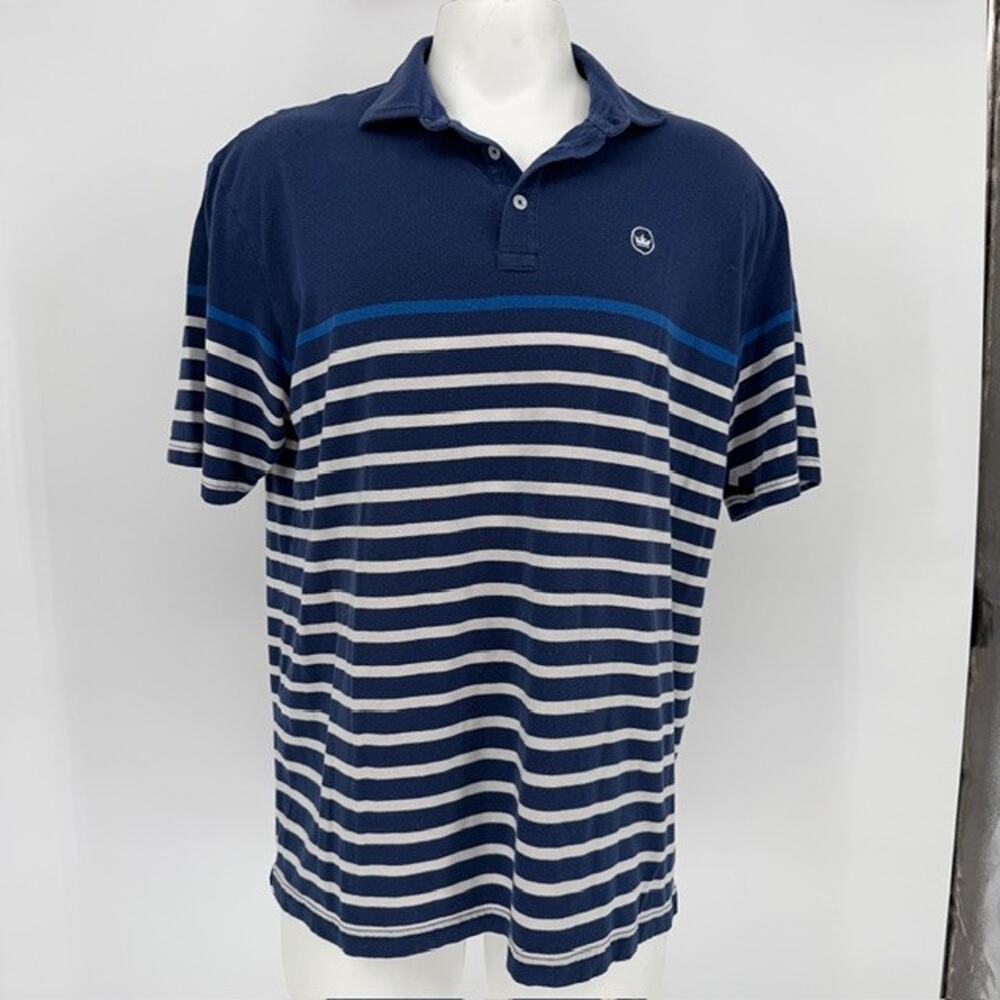 Peter Millar Crown Sport Athena Striped Polo XL Blue White Preppy Golf Shirt